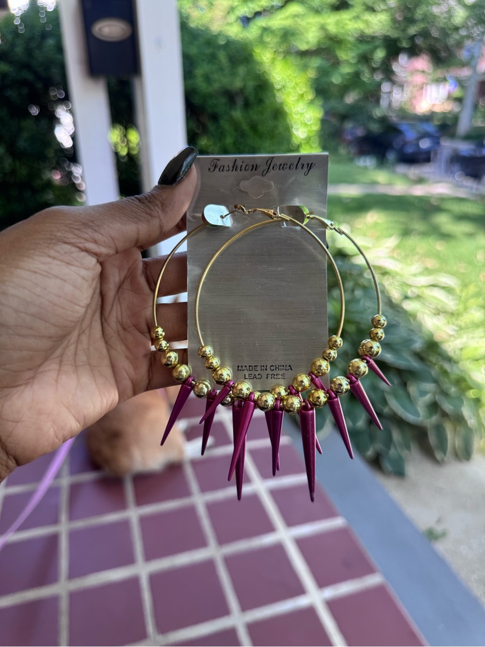 Fashion Jewelry Gold Hoop Earrings with Purple Spike Charms